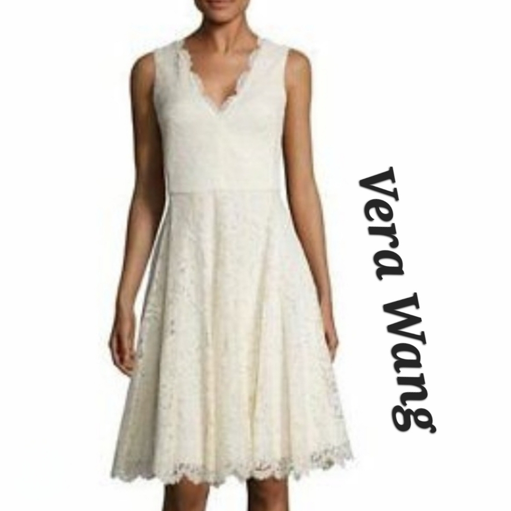 Vera Wang Lace Cream Fit & Flare Cocktail Cottagecore Dress Sz 12